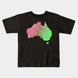 Colorful mandala art map of Australia with text in pink and green Kids T-Shirt